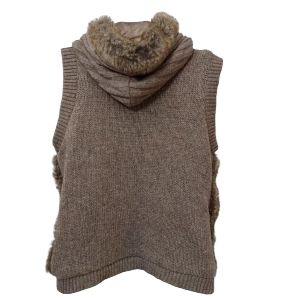 Green Tea Women's Brown Taupe Faux Fur Hooded Zip Up Vest Size S - Picture 2 of 10